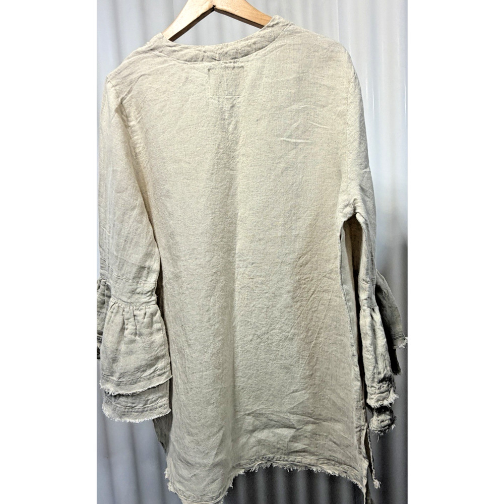 Crown Linen Designs Bella Bell Sleeve Top Large Flax Beige V-Neck Linen Tunic - Picture 9 of 12